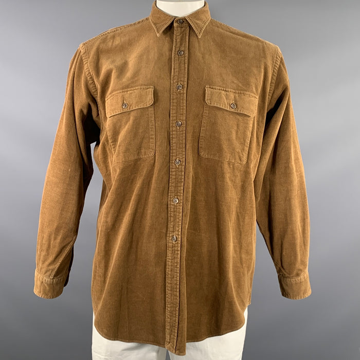 RALPH LAUREN Size L Tan Camel Corduroy Cotton Patch Pockets Long Sleeve Shirt