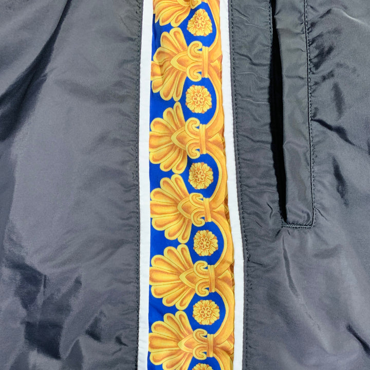 VERSACE Size 36 Black Blue Gold Vertical Stripe Nylon Sweatpants Casual Pants