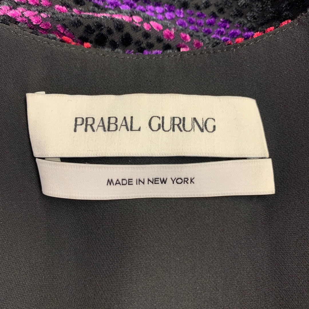 PRABAL GURUNG Size 0 Purple Black Viscose Silk Burnout Long Sleeve Dress