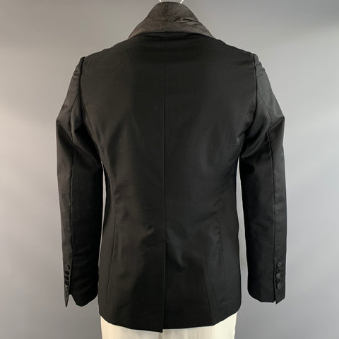 JOHN GALLIANO Chest Size 40 Black Silver Ruffled Wool Shawl Sport Coat