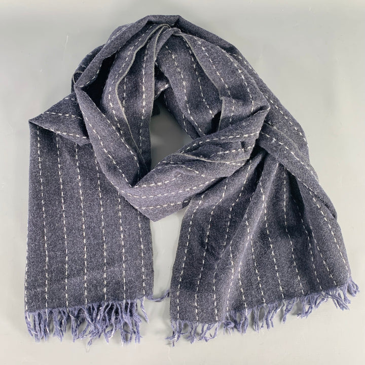 OLIVER SPENCER Navy Grey Stripe Virgin Wool Scarf