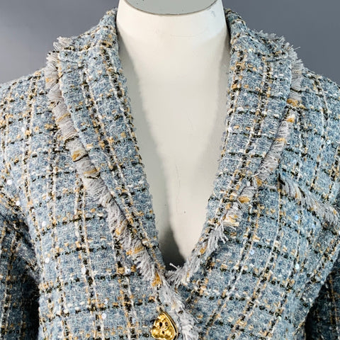 TOCCIN(NY) Size XL Blue Khaki White Tweed Sequined Raw Edge Jacket