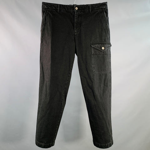 Pantalon cargo BARENA taille 36 en sergé de coton noir, taille élastique, décontracté