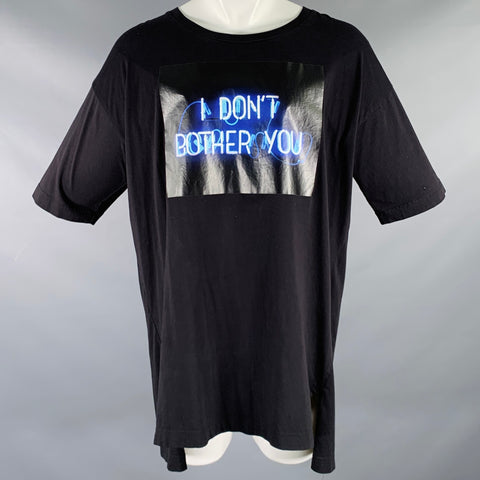 Y-3 Size S Black Blue Graphic Cotton Scoop Neck T-shirt
