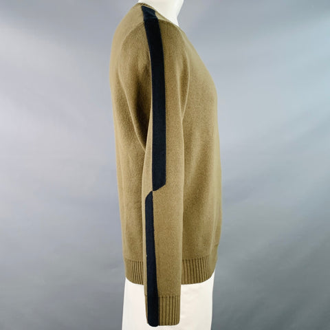 AETHER Size L Black Olive Two Toned Cotton Merino Wool Crew-Neck Sweater