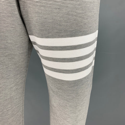 THOM BROWNE Talla L -Ottoman 4 Bar- Pantalones deportivos de algodón acanalado gris blanco Pantalones casuales