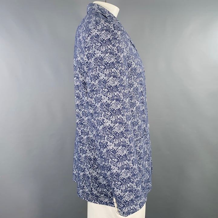 ENGINEERED GARMENTS Size XL Blue White Floral Textured Jacket