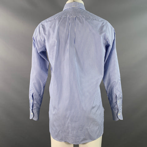 DRAKES LONDON Size M Blue White Stripe Cotton One pocket Long Sleeve Shirt