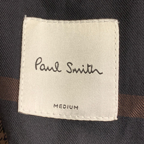 PAUL SMITH Size M Tan Navy Black Plaid Wool Blend Hidden Placket Coat