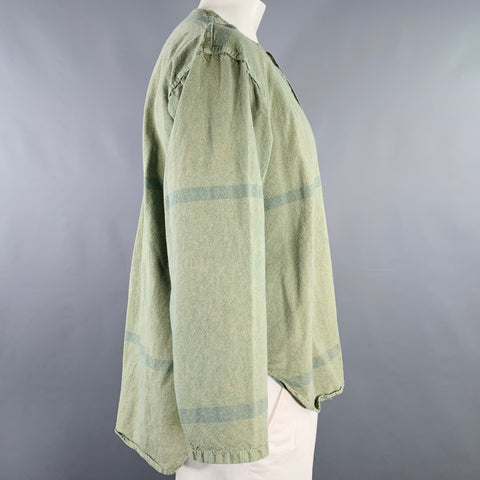 TENDER CO. Size L Green Wash Cotton Nehru Collar Long Sleeve Shirt