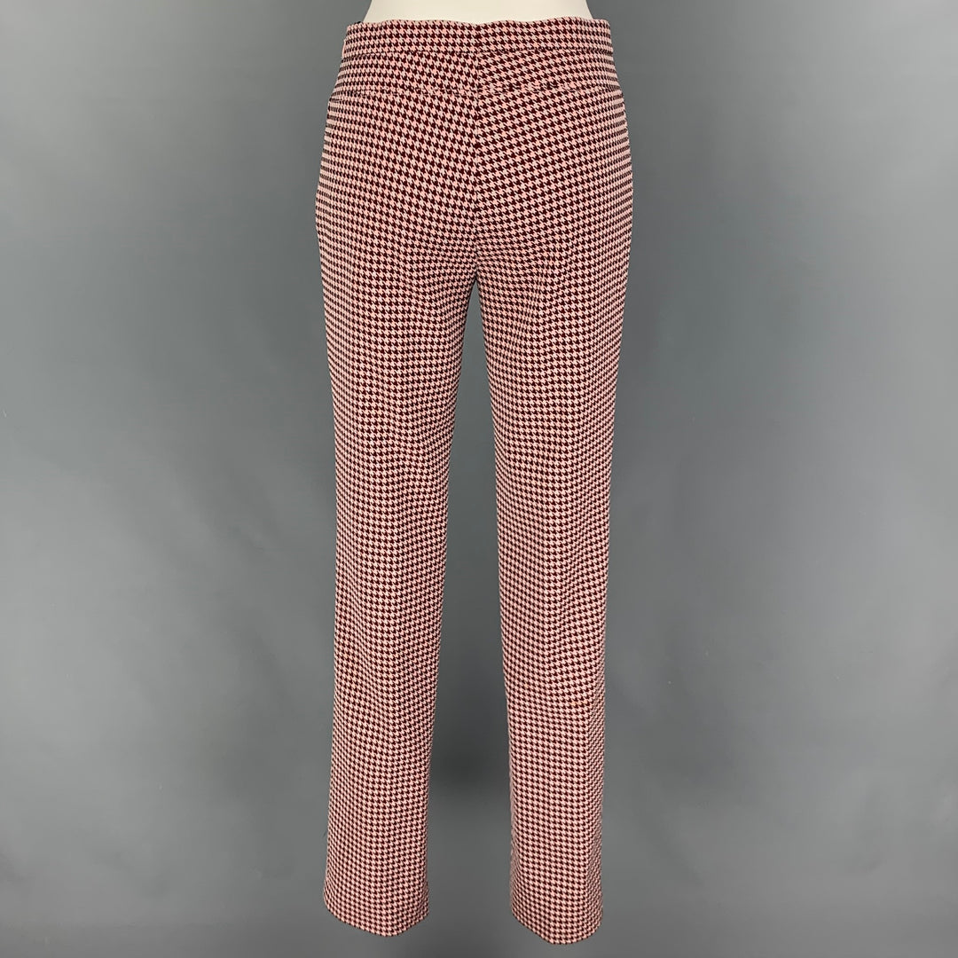 AKRIS Taille 2 Pantalon habillé en mélange de viscose rose bordeaux pied-de-poule avec fermeture éclair latérale