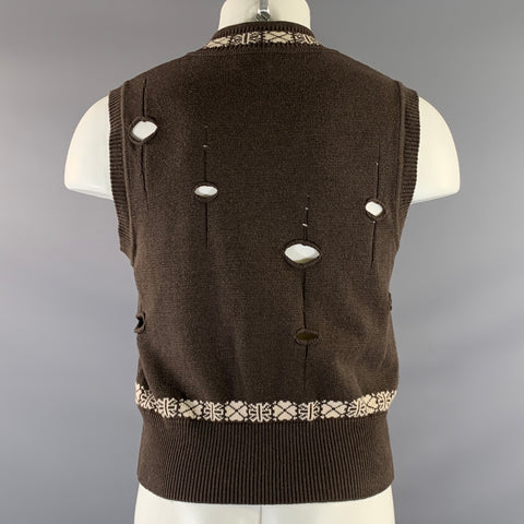 VIVIENNE WESTWOOD MAN Size S Brown Beige Knitted Cotton V Neck Vest