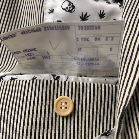 LUCIEN PELLAT-FINET Chest Size XL White Black Stripe Cotton Sport Coat