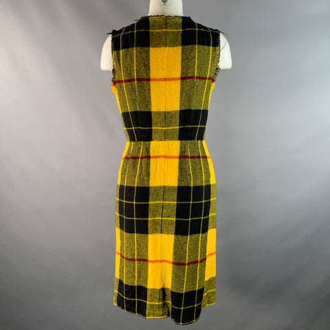 COMME des GARCONS Size M Yellow Black Wool Plaid Zip Up Dress