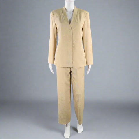 GIORGIO ARMANI Size 6 Beige Single Breasted Jacquard Suit