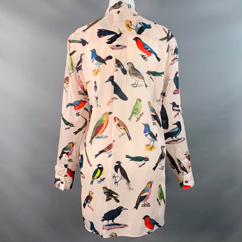 PAUL SMITH Size 4 Pink Multi Color Cupro Birds Spread Collar Shirt