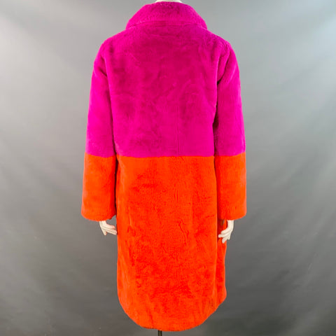 STAND STUDIO Size L Maribel Magenta Orange Color Block Faux Fur Coat