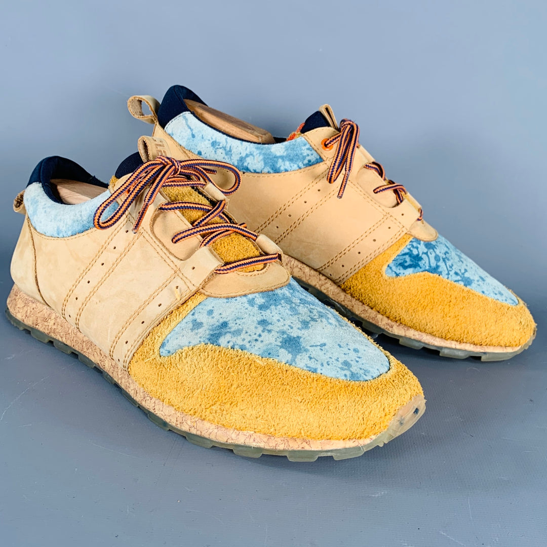 CLAE Size 9.5 Tan Blue Two Toned Leather Lace-Up Sneakers