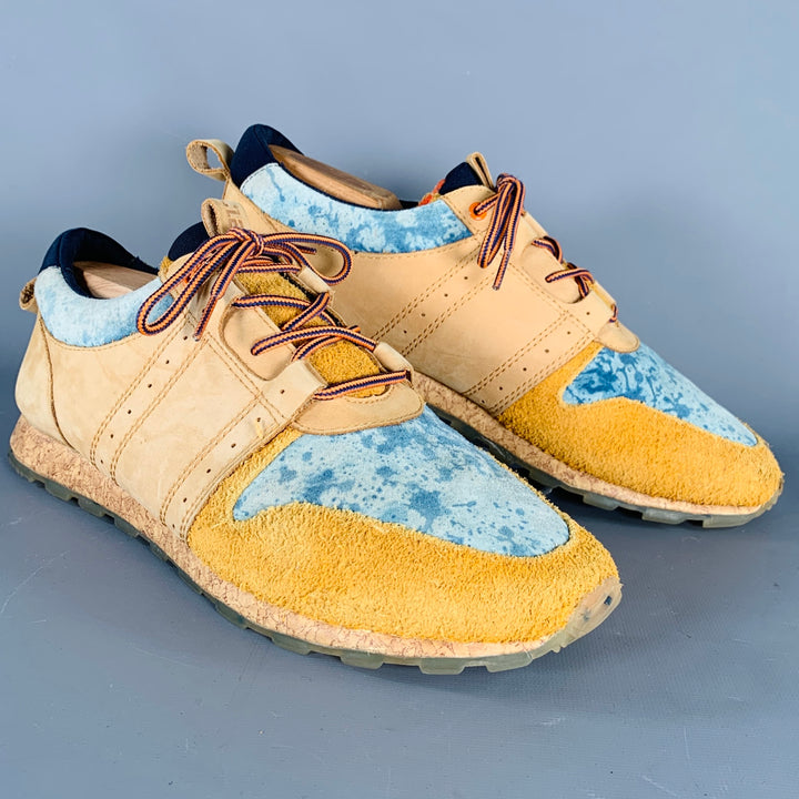 CLAE Size 9.5 Tan Blue Two Toned Leather Lace-Up Sneakers