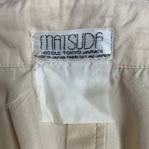 MATSUDA Vintage Size XXL Beige Herringbone Cotton Hidden Buttons Belted Coat