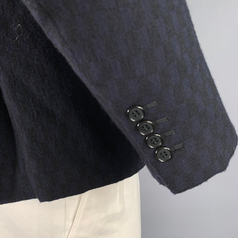 MARNI Chest Size 42 Navy Geometric Wool Notch Lapel Sport Coat