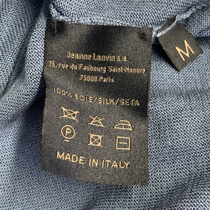 LANVIN Size M Blue Silk Jersey Long Sleeve Polo