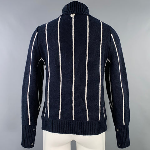 BLACK FLEECE Size M Navy White Pinstripe Wool Blend Turtleneck Sweater