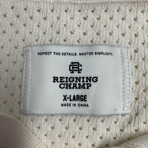 REIGNING CHAMP Size XL Victor Cream Mesh Knit Cotton Linen Open Collar Polo