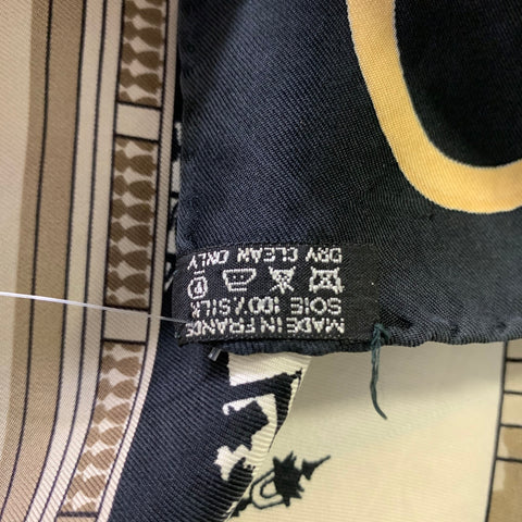 HERMES Black Tan Silk Scarves & Shawls
