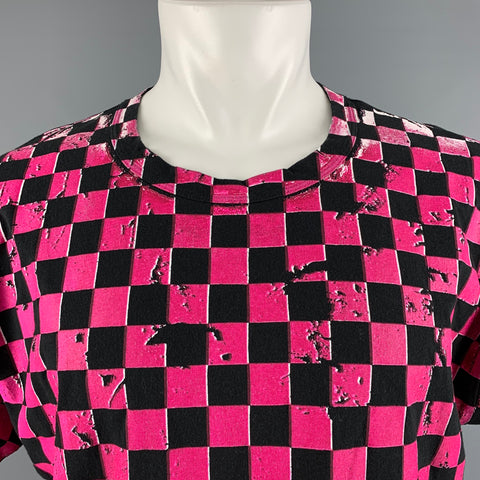 MARC JACOBS Size XS Black Pink Checkered Cotton Crew-Neck T-shirt