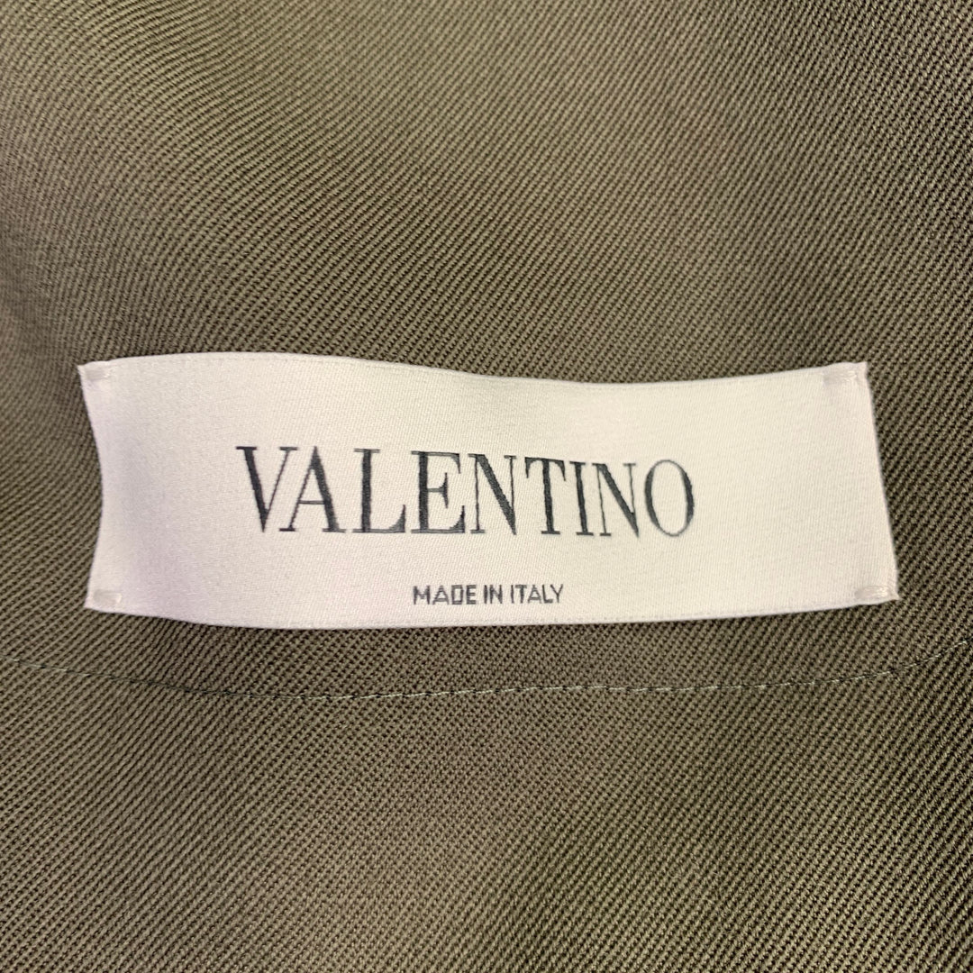 VALENTINO Size 36 Olive White Wool Twill Contrast Trim Notch Lapel Sport Coat