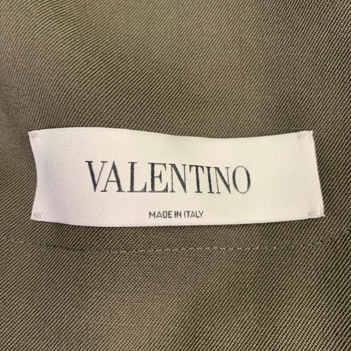 VALENTINO Size 36 Olive White Wool Twill Contrast Trim Notch Lapel Sport Coat