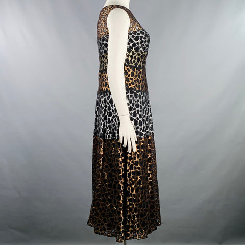 TALBOT RUNHOF Size 14 Black Metallic Lace Sleeveless Long Dress