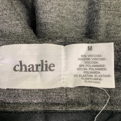 CHARLIE Size M Grey Heather Viscose Blend Pleated Cuffed Tapered Casual Pants