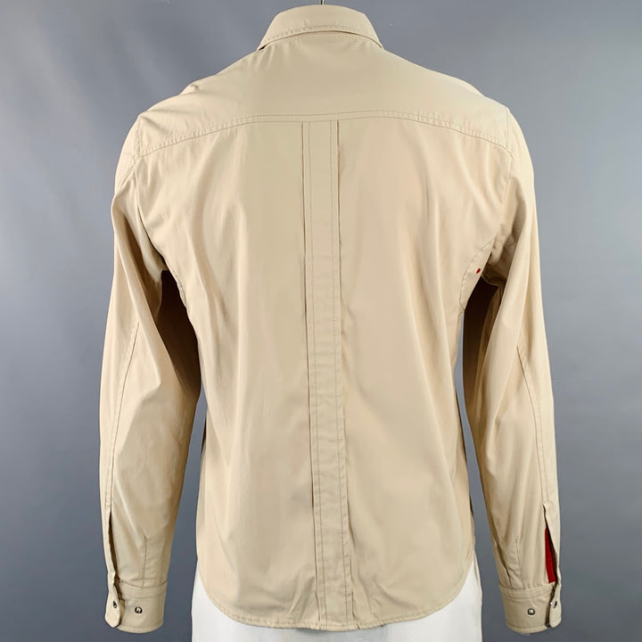PRADA Size L Beige Nylon Blend Twill Snaps Long Sleeve Shirt