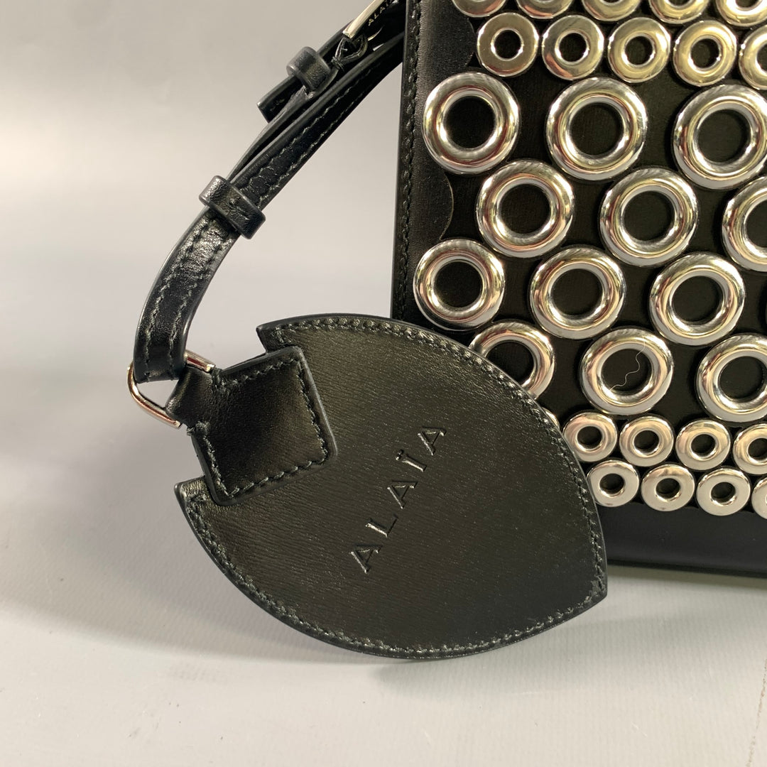 ALAIA Black Silver Grommets Leather Clutch Handbag