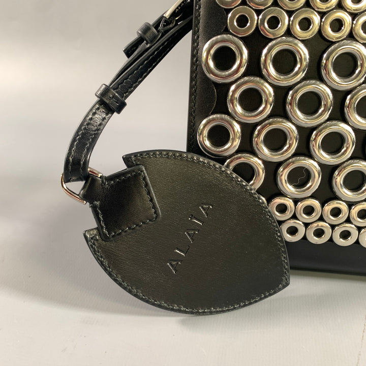 ALAIA Black Silver Grommets Leather Clutch Handbag