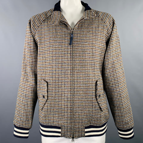 TODD SNYDER Size XXL Grey Brown Navy Houndstooth Wool Jacket