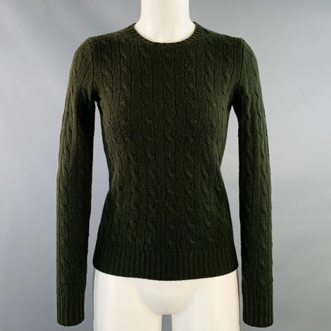 RALPH LAUREN Size S Green Cashmere Cable Crew Neck Sweater