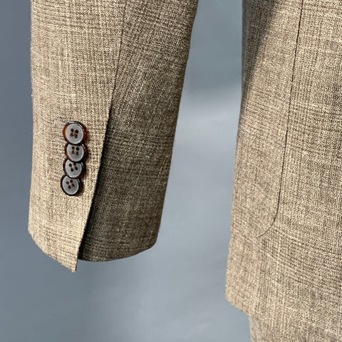SUITSUPPLY Size 36 Brown Melange Wool Silk Linen Notch Lapel Suit