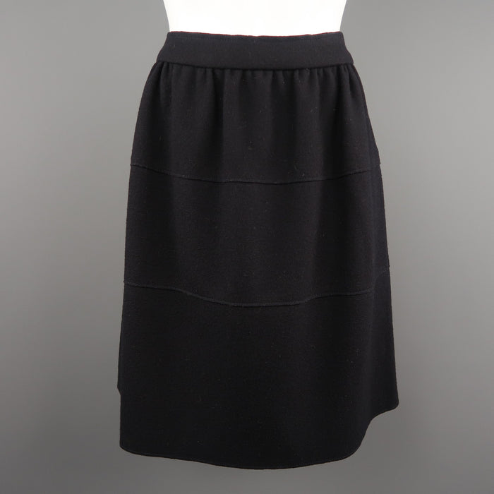 PRADA Size 4  Black Virgin Wool Gathered Circle Skirt