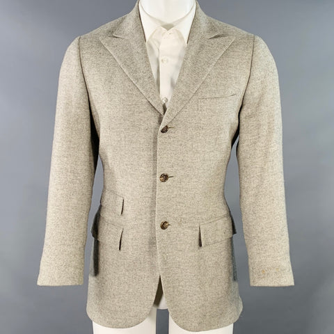 RALPH LAUREN Size 38 Regular Grey Light Grey Herringbone Camel Hair Sport Coat