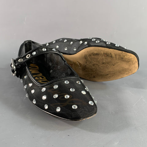 SAM EDELMAN Size 7.5 Black Silver Mesh Studded Mary Jane Flats