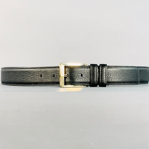 TOM FORD Size 36 Black Silver Pebble Grain Leather Belt