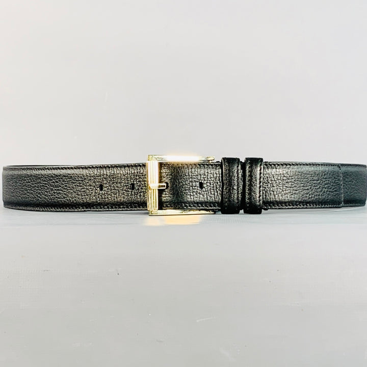 TOM FORD Size 36 Black Silver Pebble Grain Leather Belt