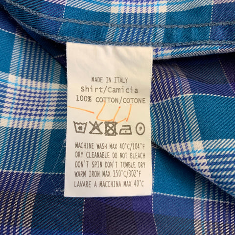 ERMENEGILDO ZEGNA Size XL Blue Plaid Cotton Button Up Long Sleeve Shirt