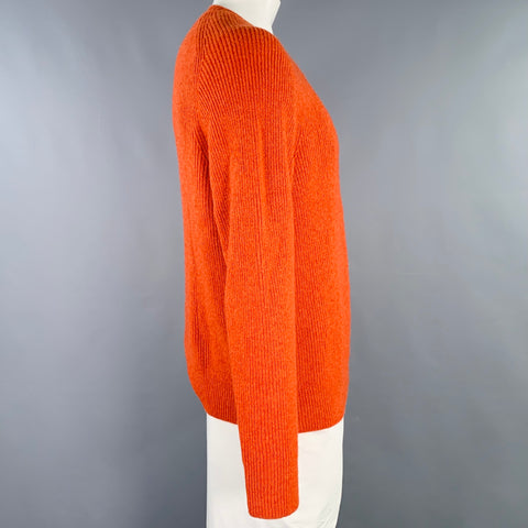 DEVEAUX NEW YORK Size XL Orange Ribbed Knit Cashmere Crew Neck Sweater
