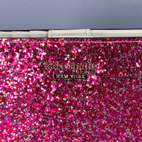KATE SPADE Pink Silver Glitter Acetate Checkbook Wallet