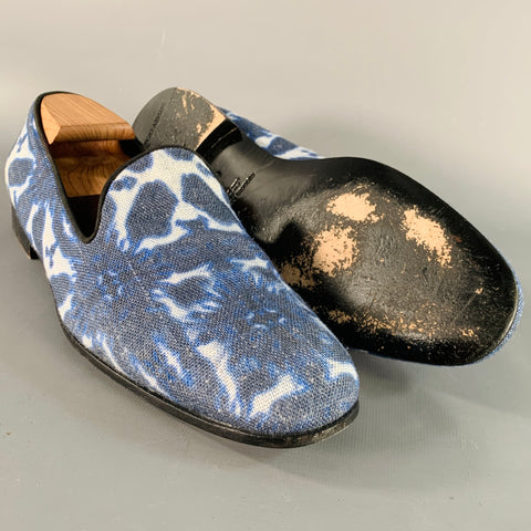 GIORGIO ARMANI Size 10.5 Blue White Tie Dye Canvas Slip On Loafers