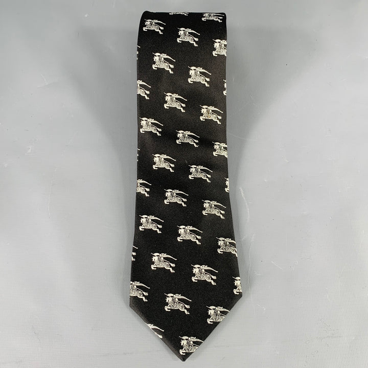 BURBERRY LONDON Black White Logo Silk Tie